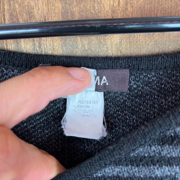 Kerisma Womens Sweater Black Gray Stripe Cashmere Blend Crew Neck Medium - Picture 7 of 13